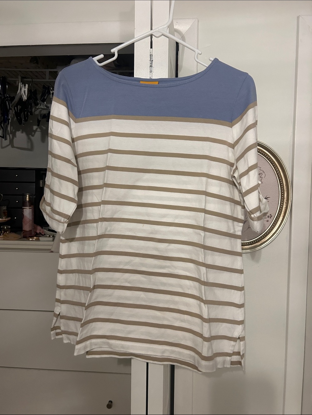Ruby Rd. Blue Yoke Striped Boatneck Tunic